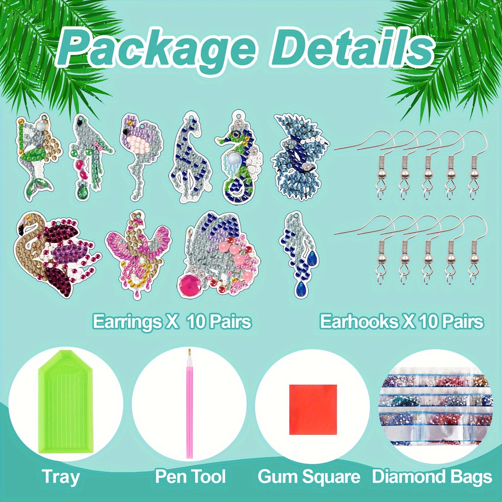 10 Pairs Marine Life Shaped Diamond Earrings, Handmade Kit
